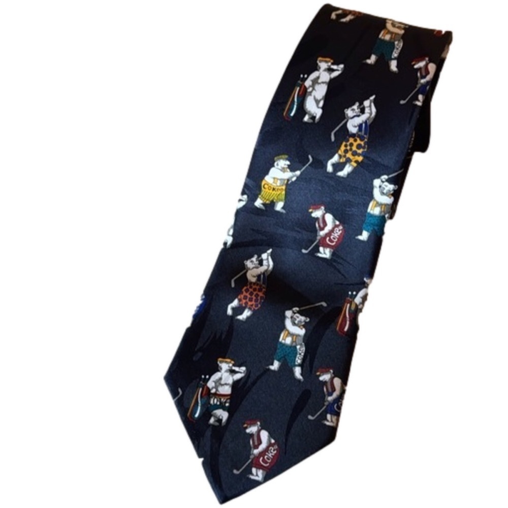 Vintage Coca-Cola necktie with Polar Bears playing golf 100% Polyester